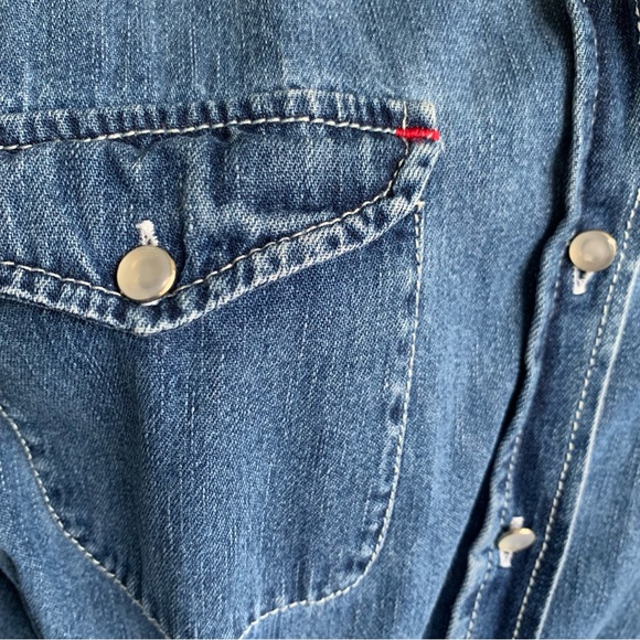 v i n t a g e :: Denim Flannel Jeans Shirt Pearl Buttons Slouchy - Picture 3 of 12